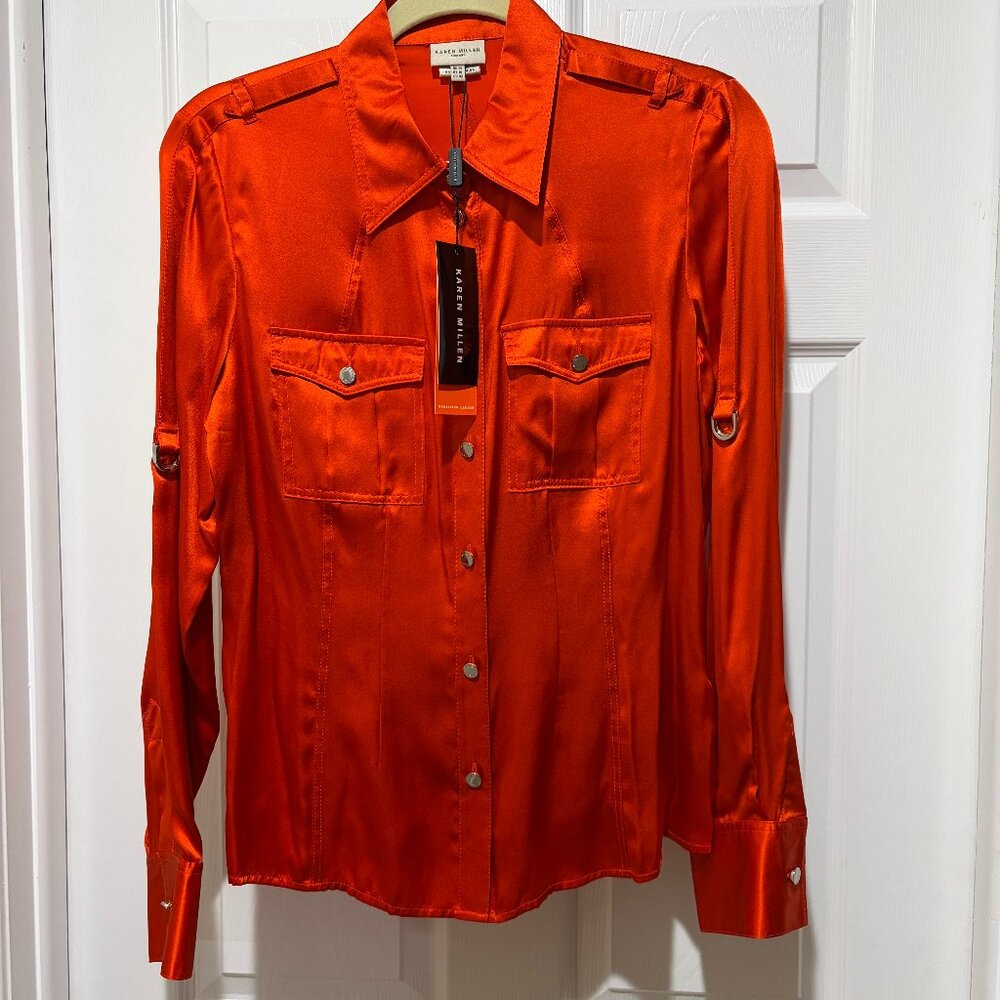 Karen Millen  Long Sleeve Satin Blouse - Orange - US size 10